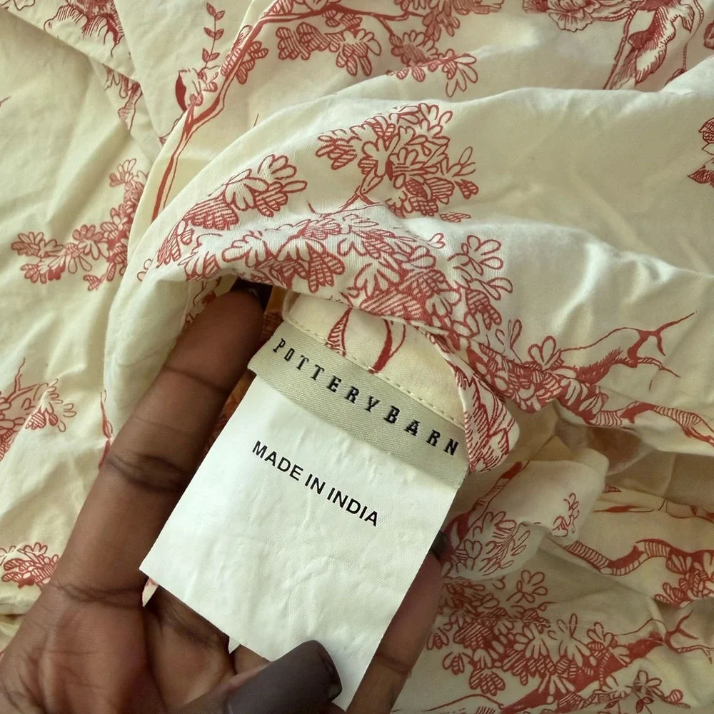 Pottery Barn Vintage Toile Red Country Scene Floral Duvet Cover TWIN